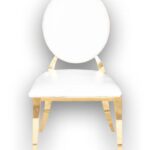 Class Event Rentals Genesis Chair in white with gold legs and trim, front view