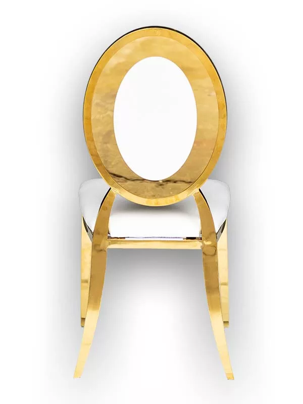 Class Event Rentals Xiomara Chair in White with gold legs and back accent