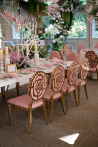 Class Event Rentals line of Rosabelle Chairs in pink and gold wedding
